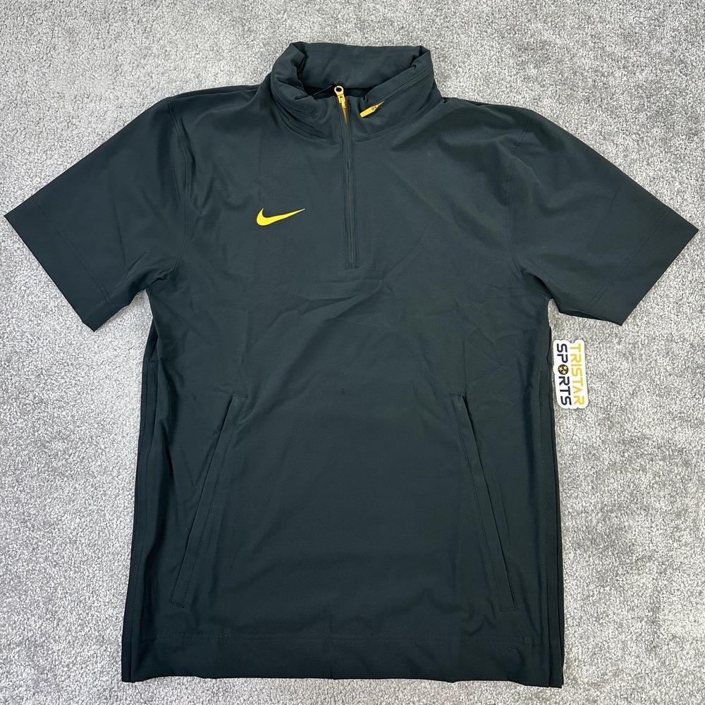Nike Football Coaches Jacket Mens Small Black Yellow 1/4 Zip Hooded Pullover
